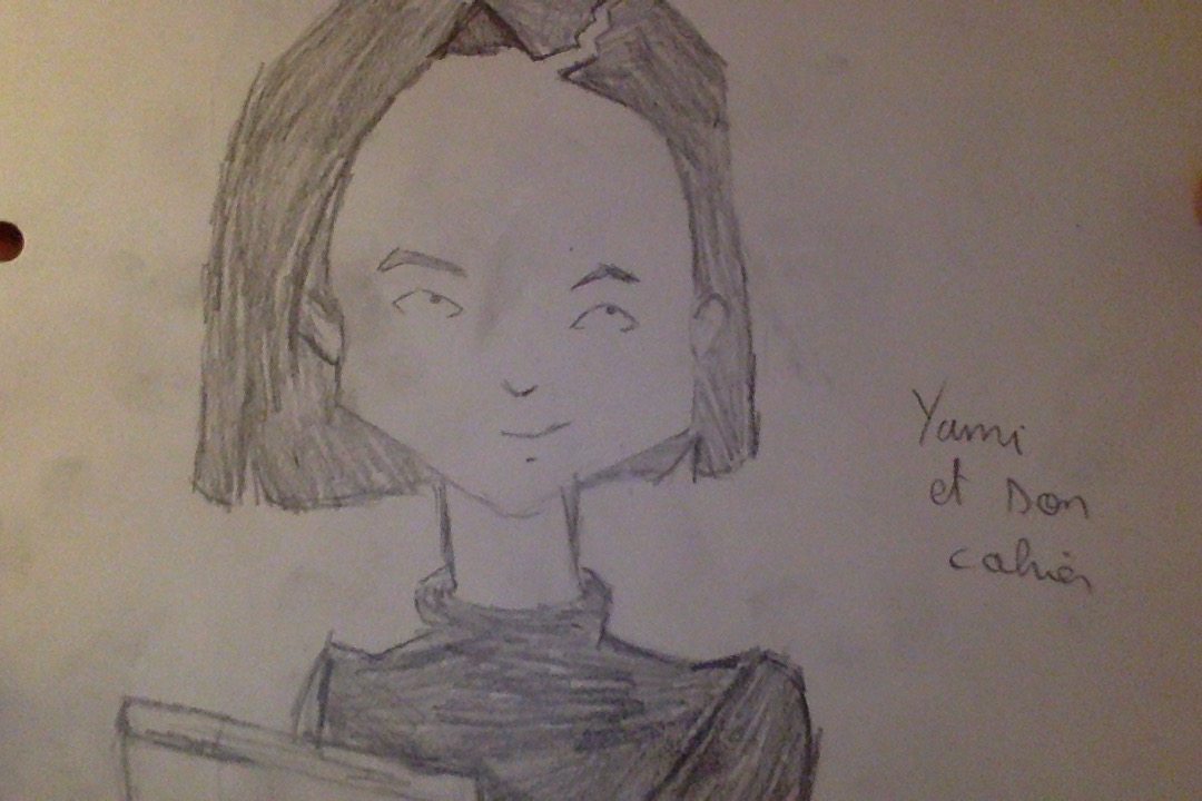 Yumi et son cahier (haut de la feuille)
